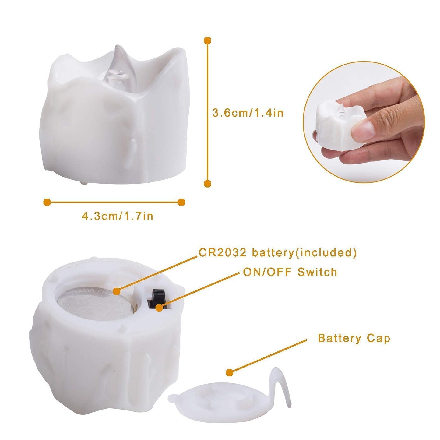 Tea Lights, Flickering, Auto On 6 / Off 18 hrs, extra Batteries Included, 24pack