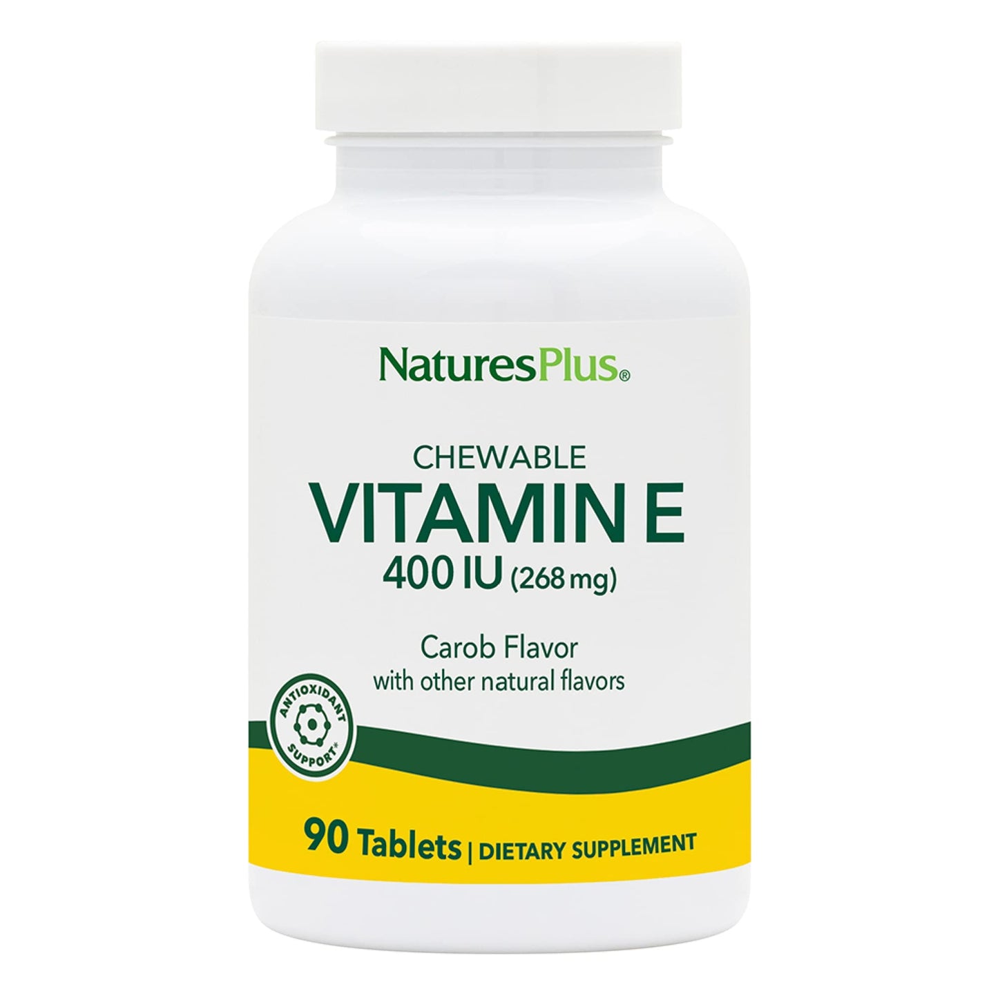 NaturesPlus Vitamin E Chewable - 400 iu, 90 Vegetarian Tablets - Carob Flavor EXP 7/2025