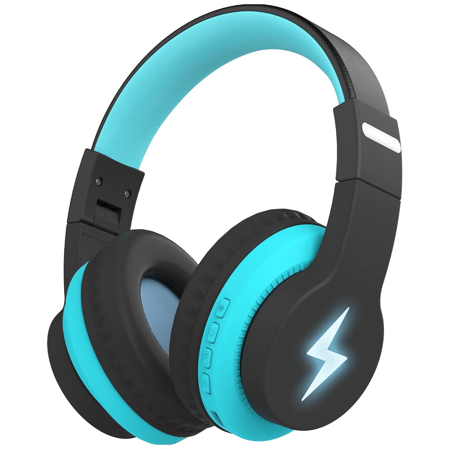 Kids Headphones, Wireless, LED Lights, Built-in Mic, Volume Limited - Blue