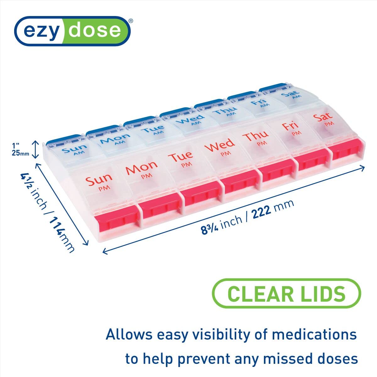 Push Button (7-Day) Pill Case, Medicine / Vitamin Organizer, 2 Times a Day AM/PM