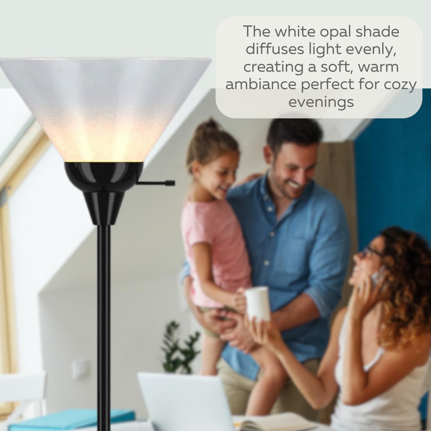 LIGHTACCENTS Black Floor Lamp with Opal White plastic Cone Shade