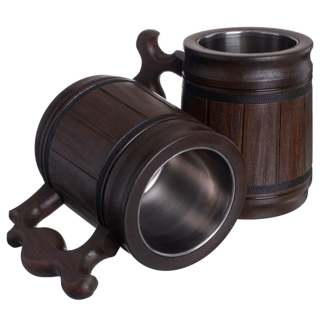 Handmade Beer Mug Oak Wood Stainless Steel Cup Box Natural 10oz Classic Brown