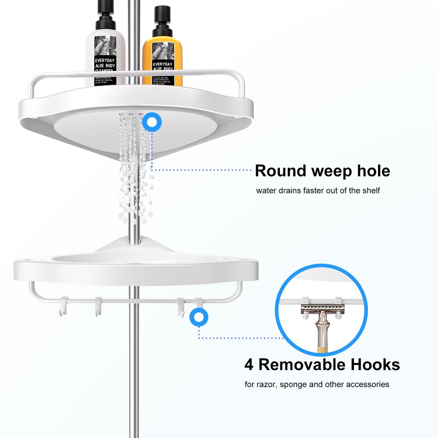 Corner Shower Tension Pole: Adjustable Stainless Steel Organizer 4 Tier Shelf
