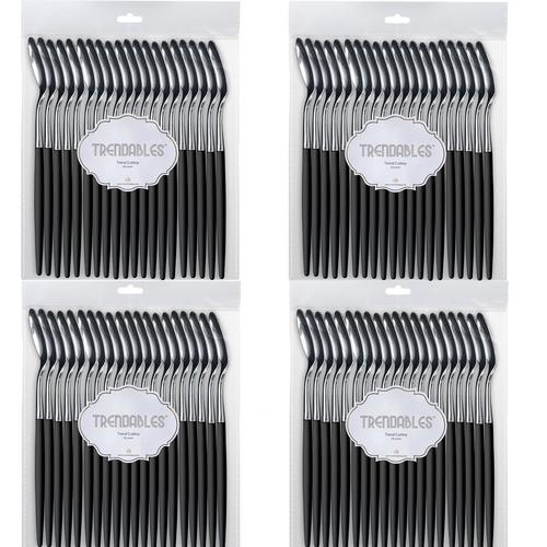 Trendables 80 Two-Toned Heavy Duty Plastic Spoons - Black & Silver - Disposable