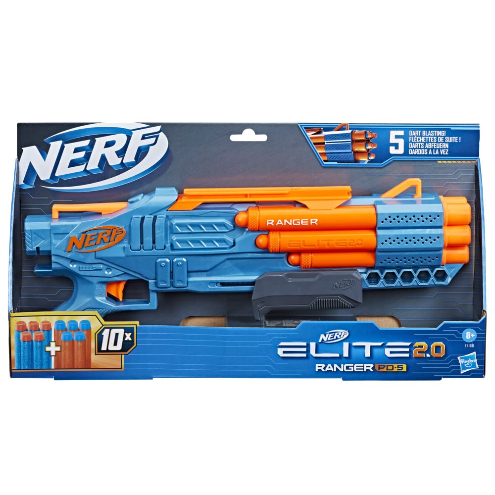 Hasbro Nerf Elite 2.0 Ranger PD-5 Toy Dart Gun 5 Barrels Cannons 10 Elite Darts
