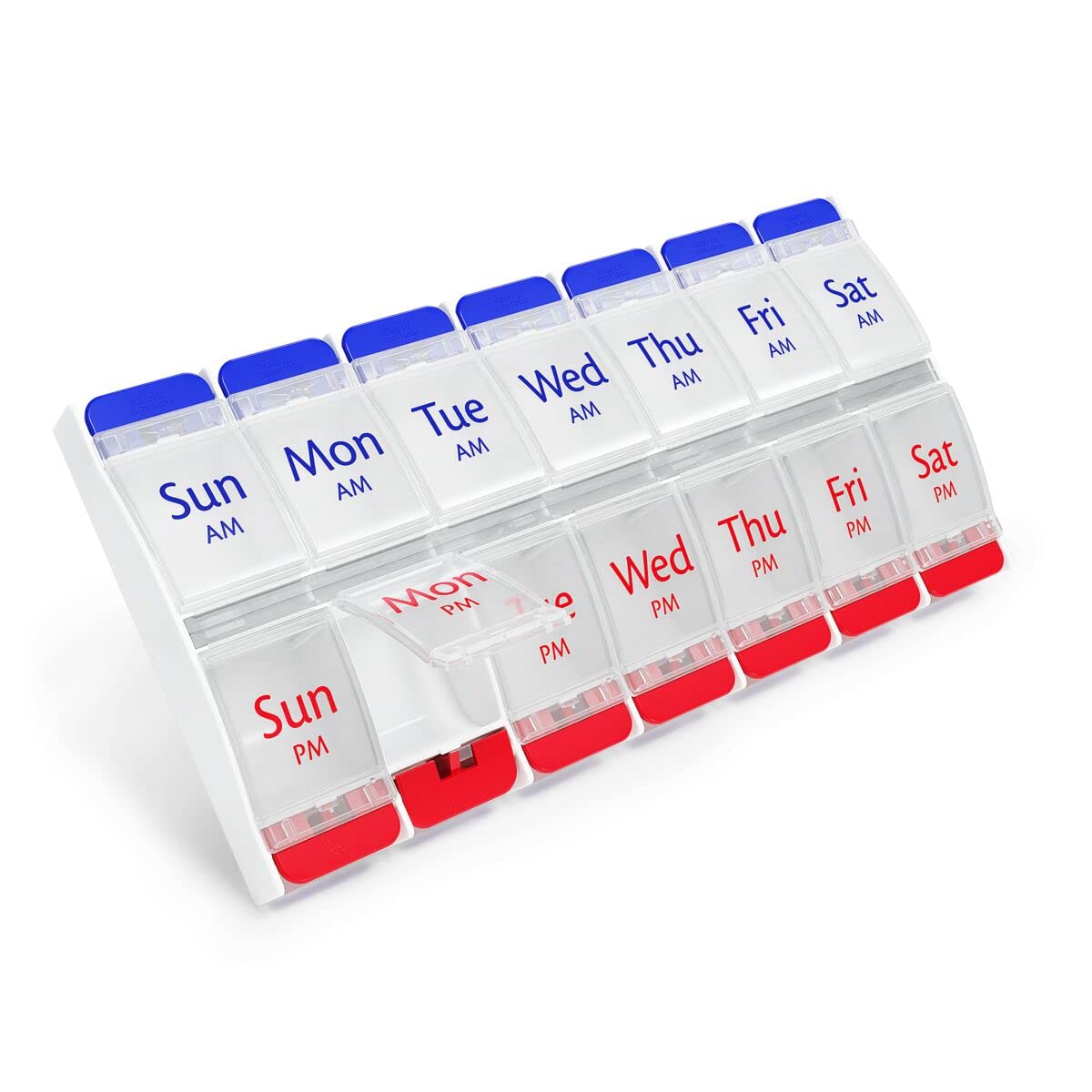 Push Button (7-Day) Pill Case, Medicine / Vitamin Organizer, 2 Times a Day AM/PM