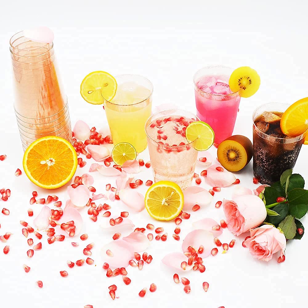 50PCS, 12 oz Rose Gold Glitter Plastic Cups,Disposable Cocktail Cups, Wine cups