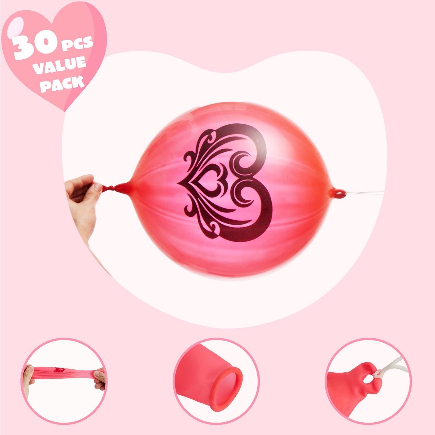 30 Valentines Day Cards w/ Punch Ball Balloon, Classroom Exchange Party Favors