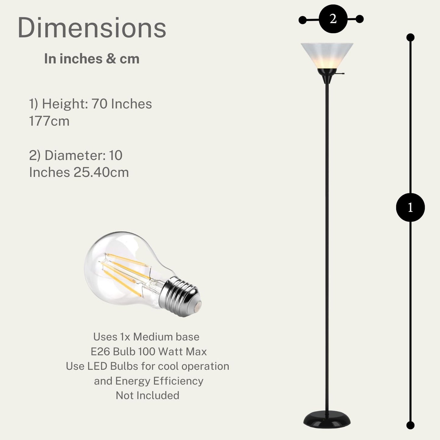 LIGHTACCENTS Black Floor Lamp with Opal White plastic Cone Shade