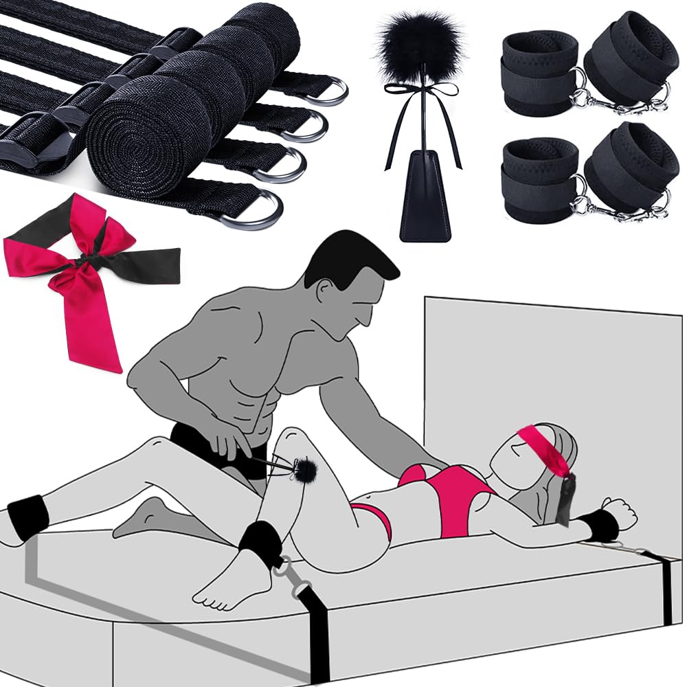 Sex Toys Bondage BDSM Restraints, Couples Sex Toys Bondage Restraints BDSM Kit, 75'' Adjustable Bed Restraints Sex Straps Set with Handcuffs Blindfold Tickler, Couple Adult Toys