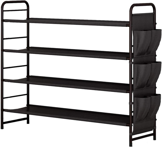 Shoe Rack Storage Organizer 4 Tier Free Standing Metal Shoe Shelf - Bronze
