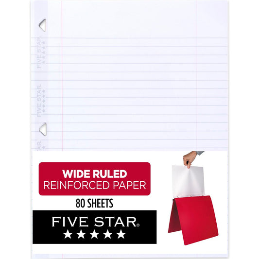 Five Star Wide Ruled Filler Paper, 80 Sheets, Ink Bleedproof, 8.5x10.5"
