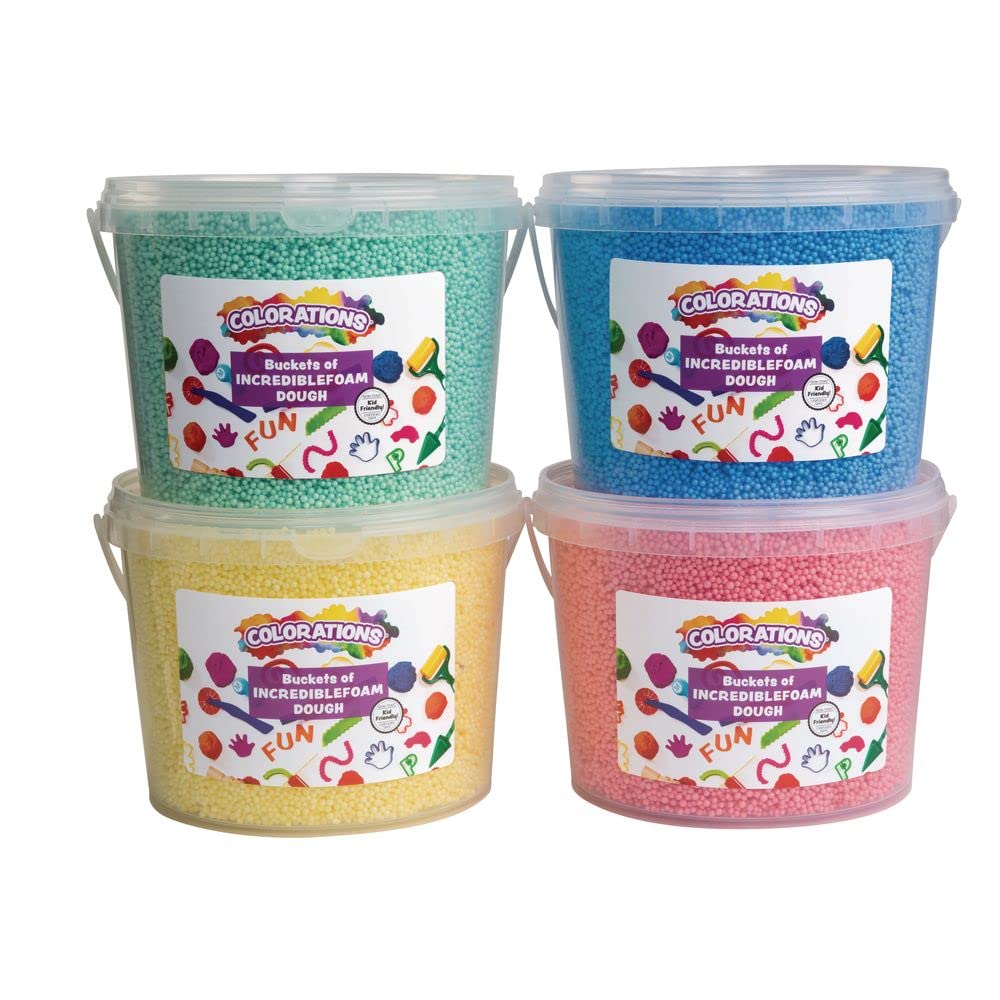 Colorations Incredible Foam Dough, 4 Colors, 3.5 OZ. each, Plastic Storage Tubs