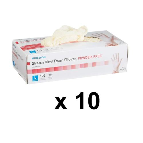 McKesson 14-818 Vinyl Exam Gloves, Non-Sterile, Powder-Free, Large, 1000 Gloves