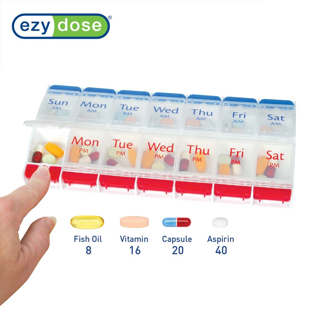 Push Button (7-Day) Pill Case, Medicine / Vitamin Organizer, 2 Times a Day AM/PM