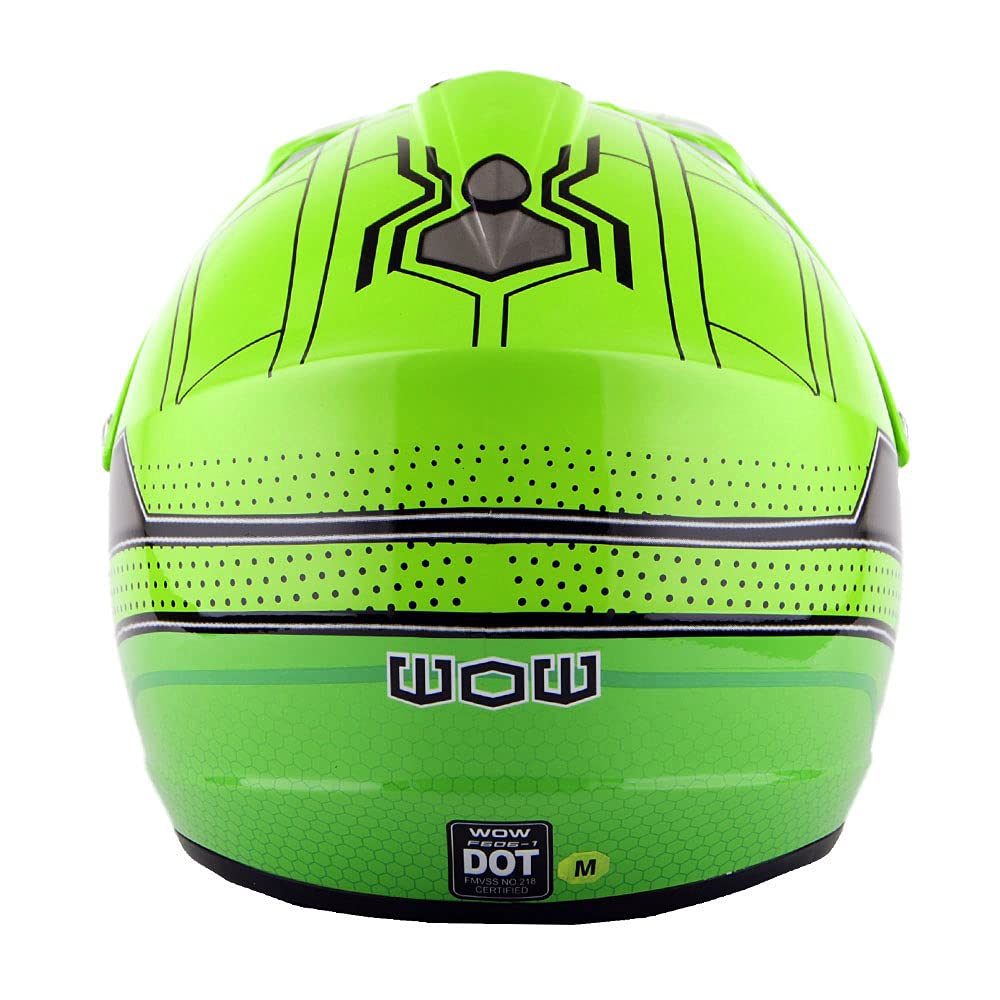 WOW Youth Kids Motocross BMX MX ATV Dirt Bike Helmet Spider Green Size Large