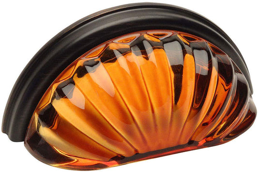 Cosmas 5 Pack 6381ORB-A Oil Rubbed Bronze with Amber Glass Cabinet Cup Pull - 3"