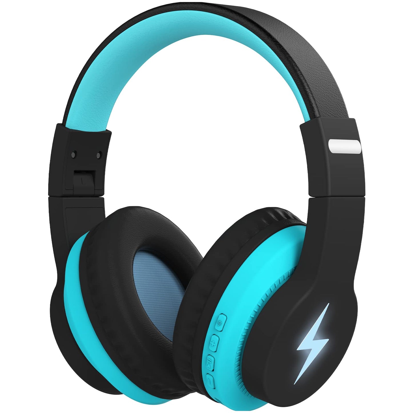 Kids Headphones, Wireless, LED Lights, Built-in Mic, Volume Limited - Blue