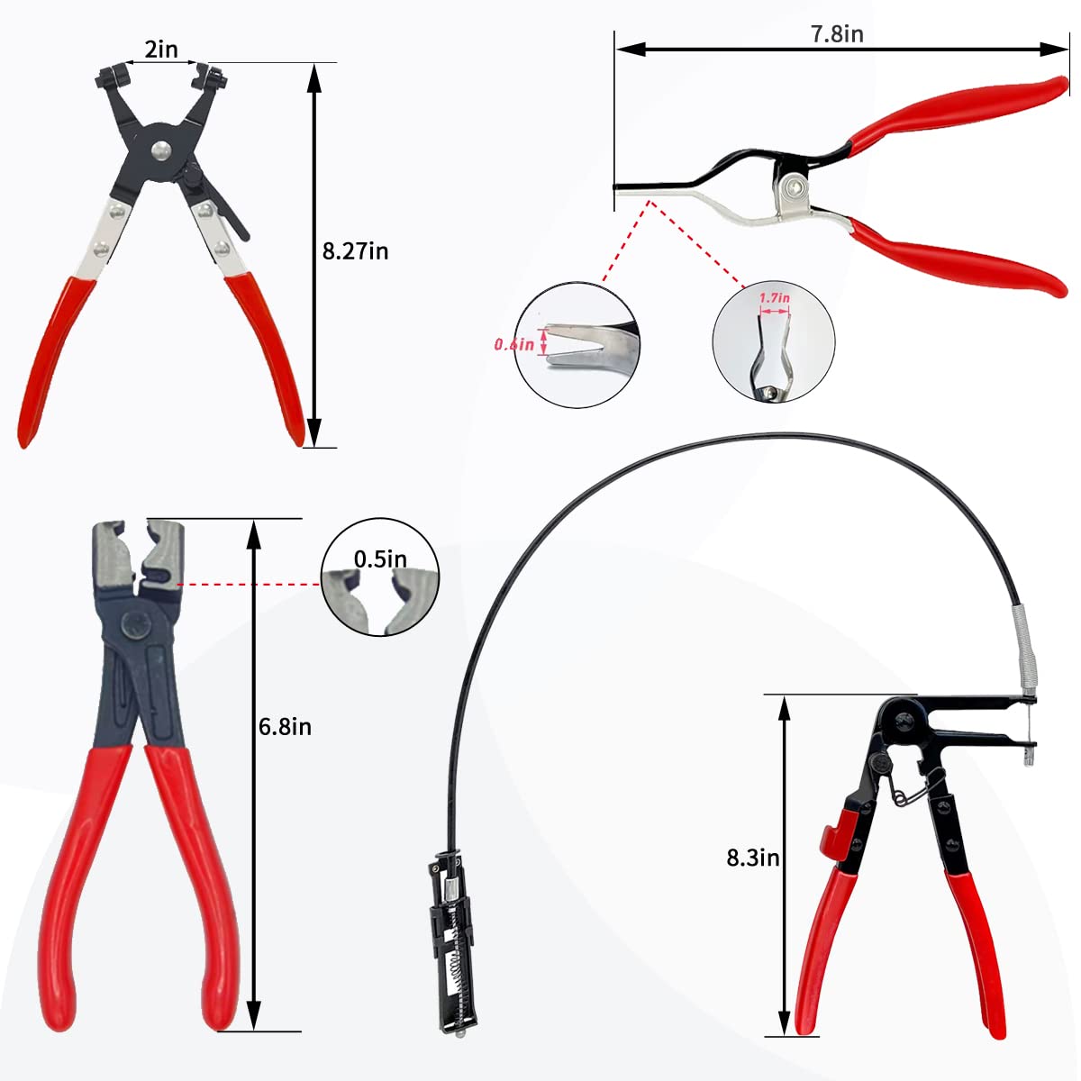 4PCS Hose Clamp Pliers, Spring Clamp Pliers, Self-Tightening Hose Clamps Remover