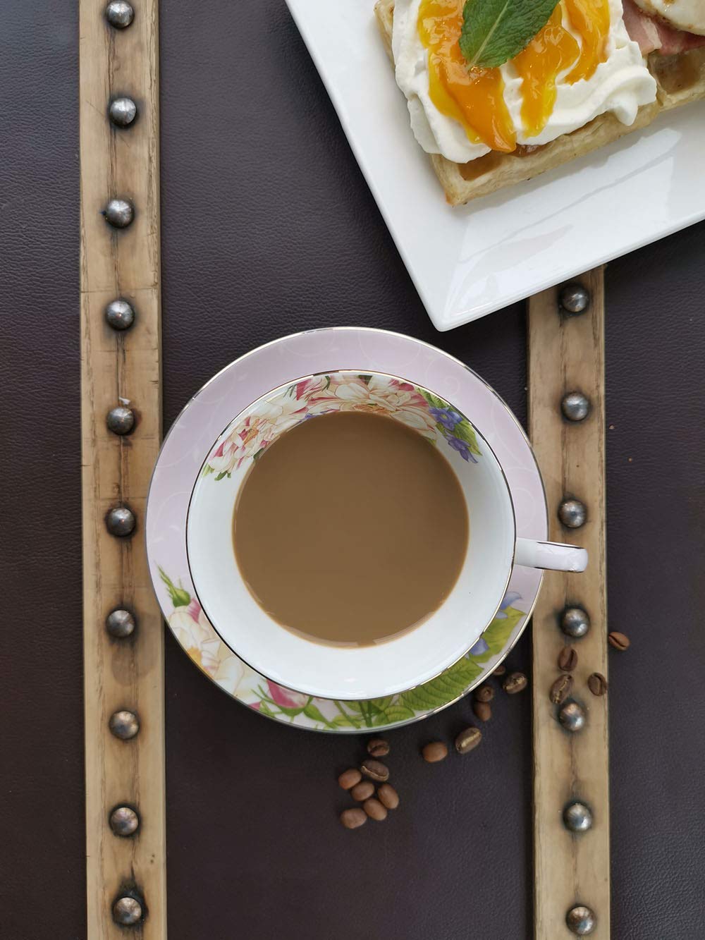 Pink Floral Tea Cup and Saucer Set, Bone China Tea Set, Coffee Cup, 7oz.