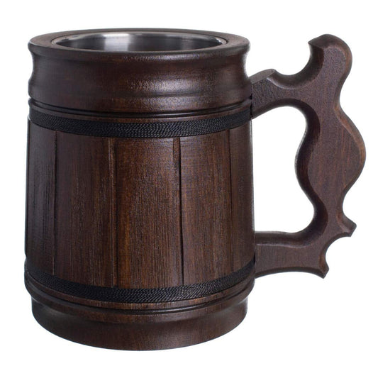 Handmade Beer Mug Oak Wood Stainless Steel Cup Box Natural 10oz Classic Brown