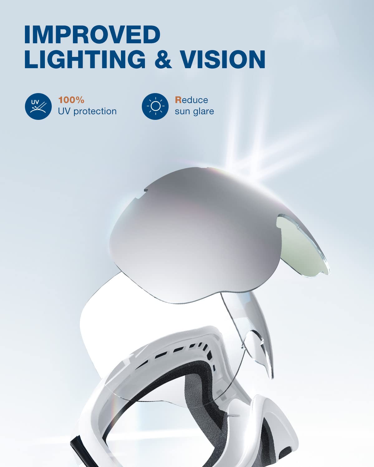 ZIONOR Lagopus Ski Snowboard Goggles UV Protection Anti fog Snow Goggles for Men Women Adult Youth VLT 8.6% White Frame Silver Lens