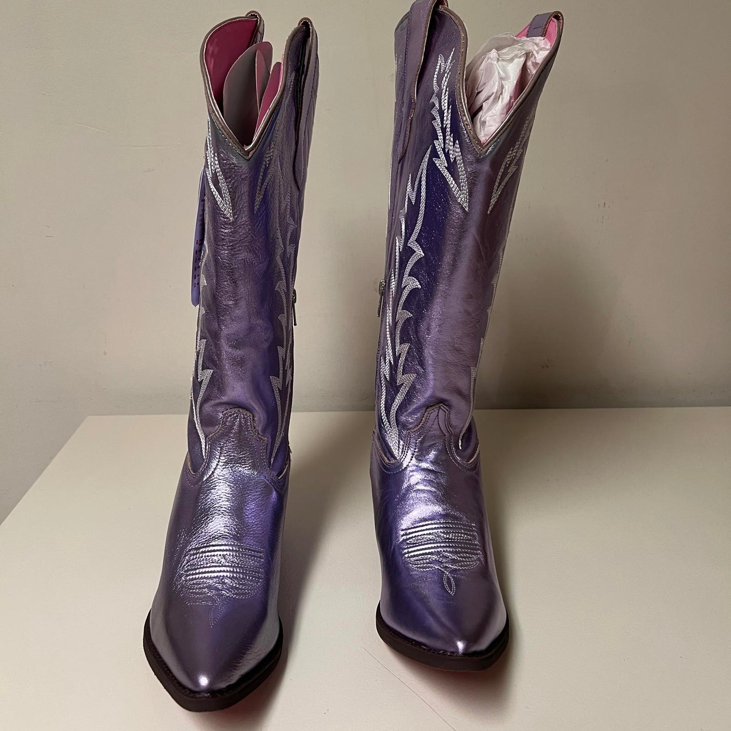 Metallic Purple Cowboy Boots with Embroidered Design