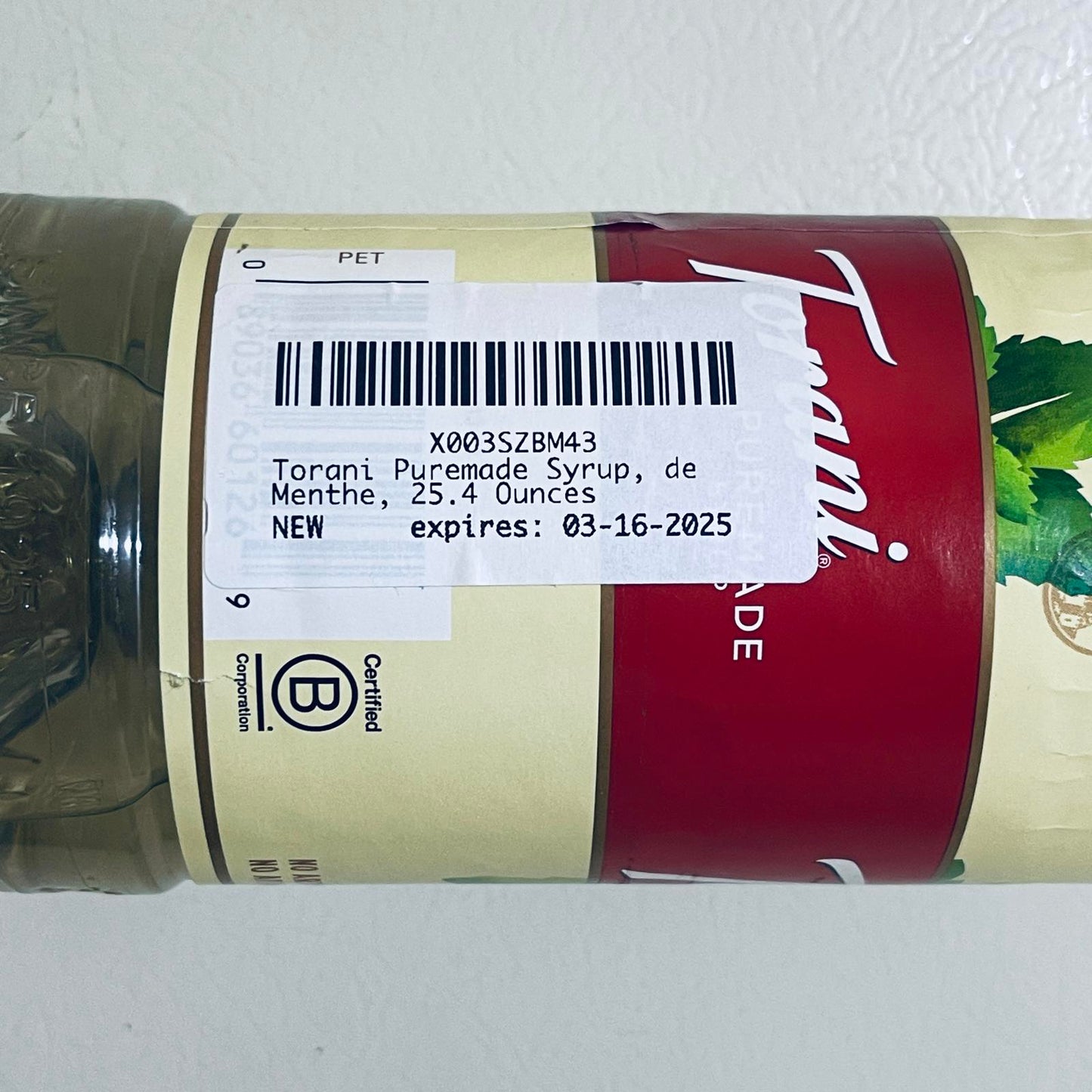 Torani Crème de Menthe Puremade Syrup 750ml EXPIRED 2/2025