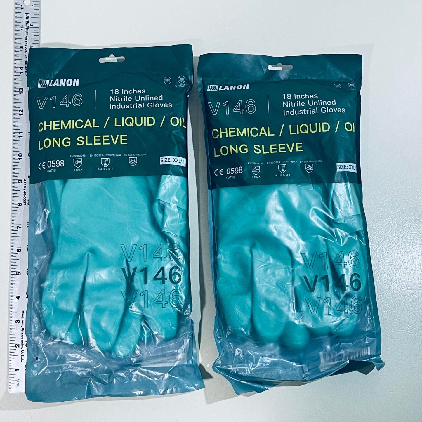 2-pack LANON V146 18" Nitrile Gloves, Chemical Resistant, Long Sleeve, XXL