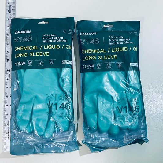 2-pack LANON V146 18" Nitrile Gloves, Chemical Resistant, Long Sleeve, XXL