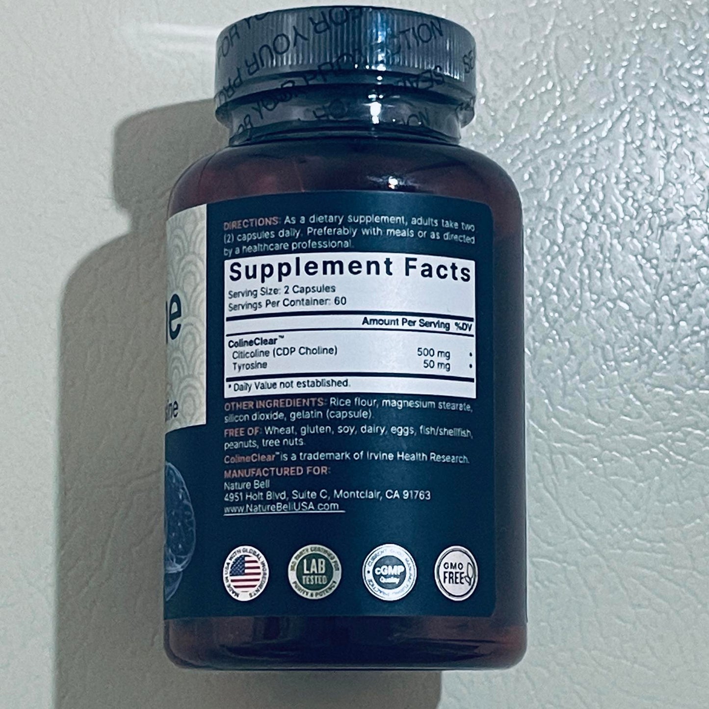 Naturebell Citicoline 500 mg Dietary Supplement Capsules, 120 Count EXP 11/2025