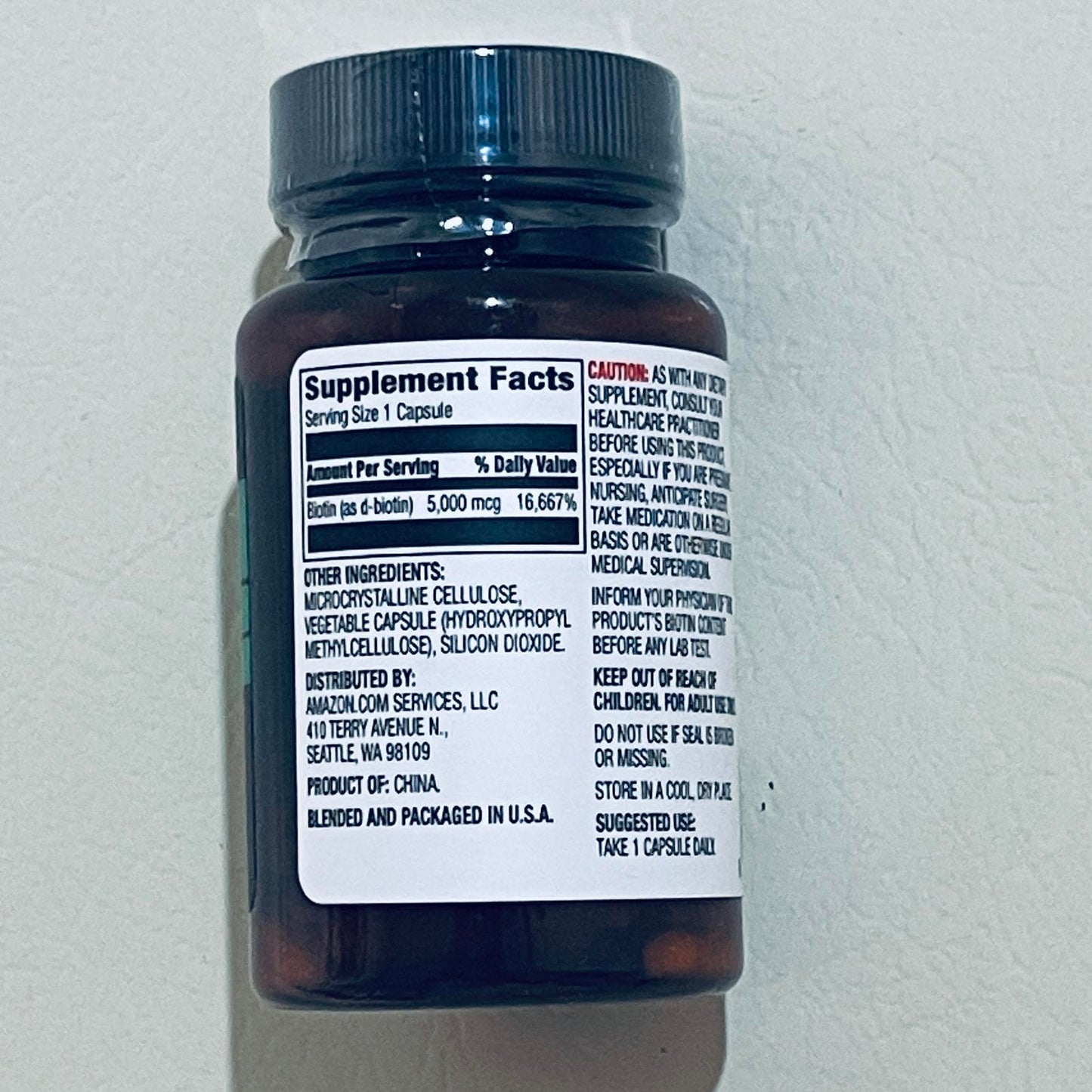 Amazon Elements Biotin 5000 mcg Dietary Supplement, 130 Capsules EXP 3/2027