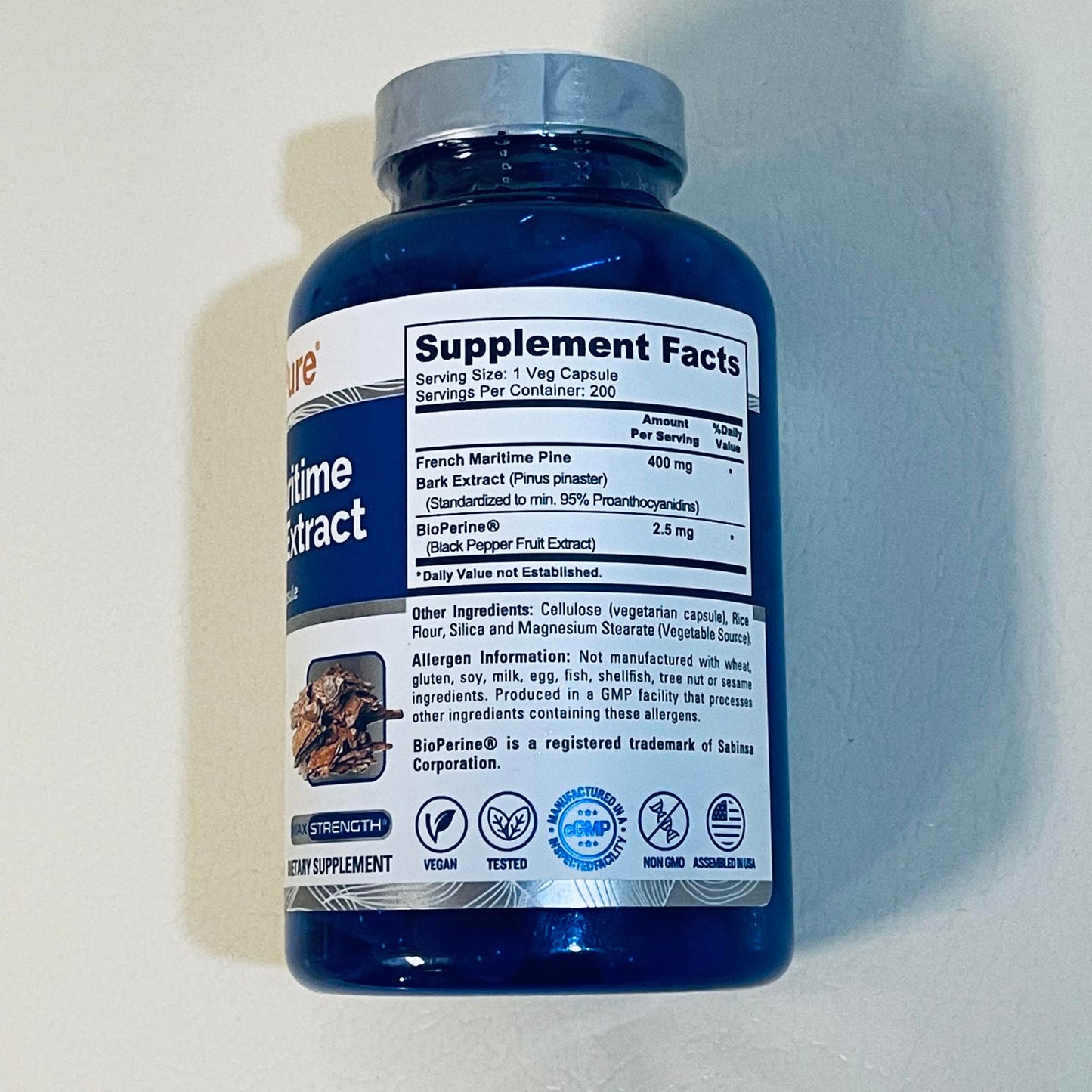 NusaPure French Maritime Pine Bark Extract 400mg Dietary Supplement 200 Veg Capsules BEST 8/27