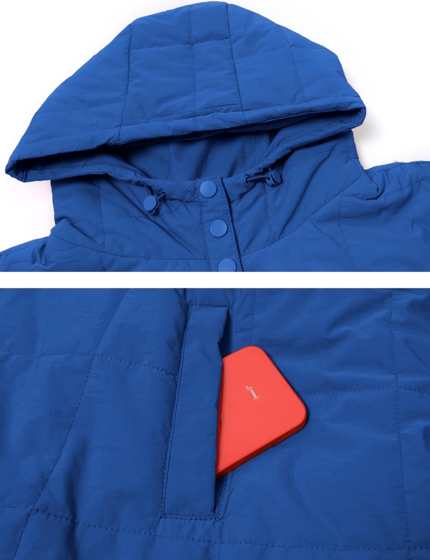 Women's Oversized Hooded Puffer Quilted Lightweight Winter Warm Pullover, Blue, LARGE