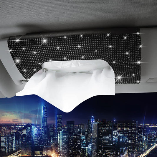 Car Tissue Holder, Sun Visor Napkin Holder Tissue Refill 1 Pcs Black Rhinestone