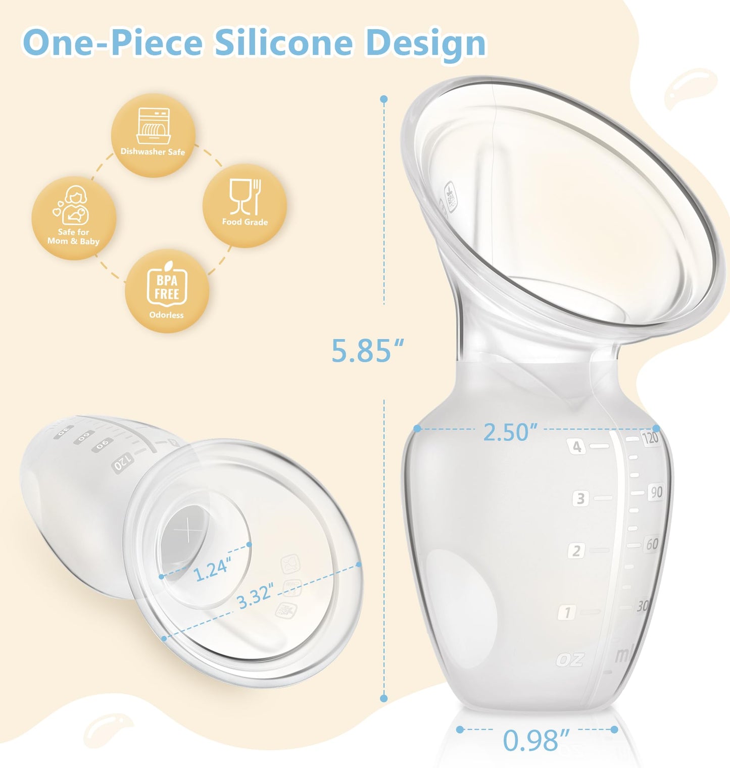 Manual Breast Pump for Breastfeeding Essentials, with Spill Free Valve,Clear,4oz