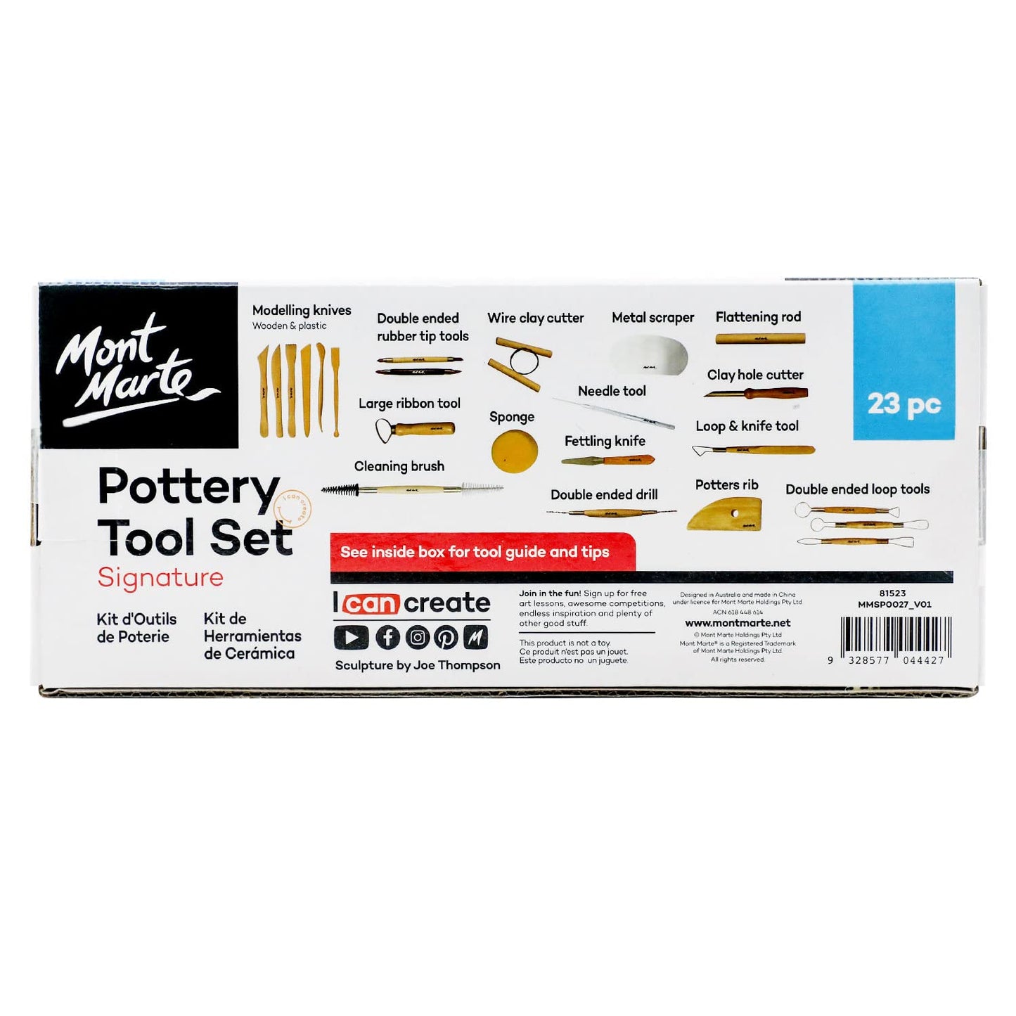 Mont Marte Pottery Tool Set Signature 23pc, Clay, Polymer, Ceramic Sculptures