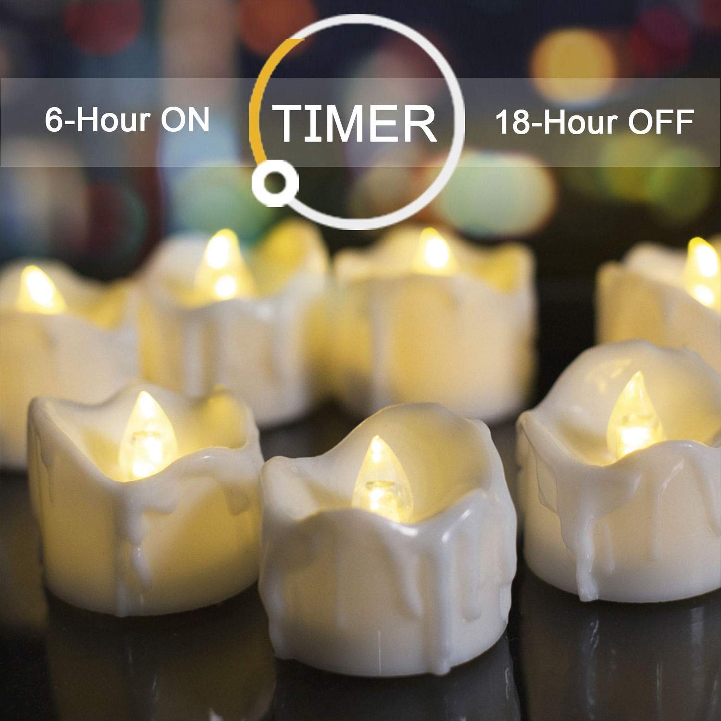 Tea Lights, Flickering, Auto On 6 / Off 18 hrs, extra Batteries Included, 24pack
