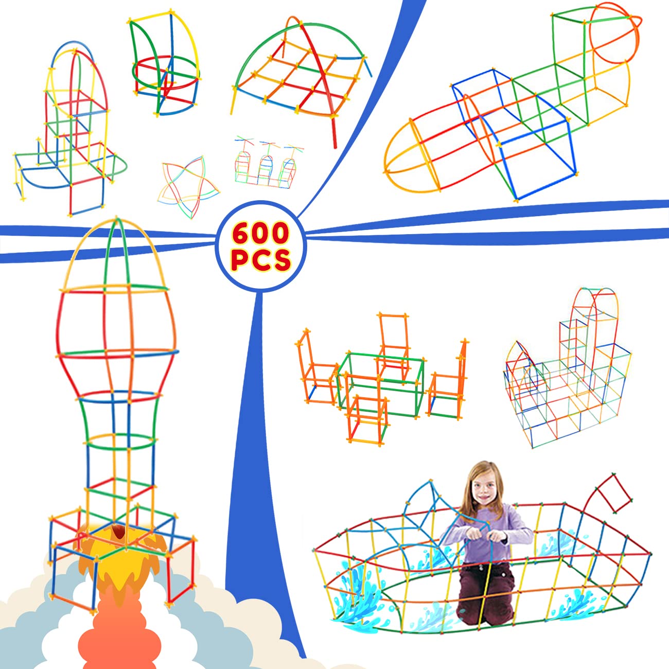 STEM Building Toys 600Pcs Straw Construction Educational Creative Engineering