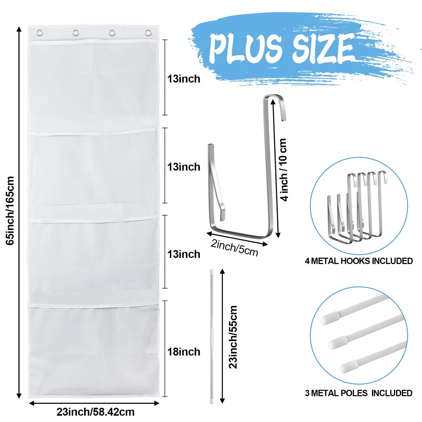 Stuffed Animal Storage, Plus Size Over The Door Organizer Storage Pocket (White)