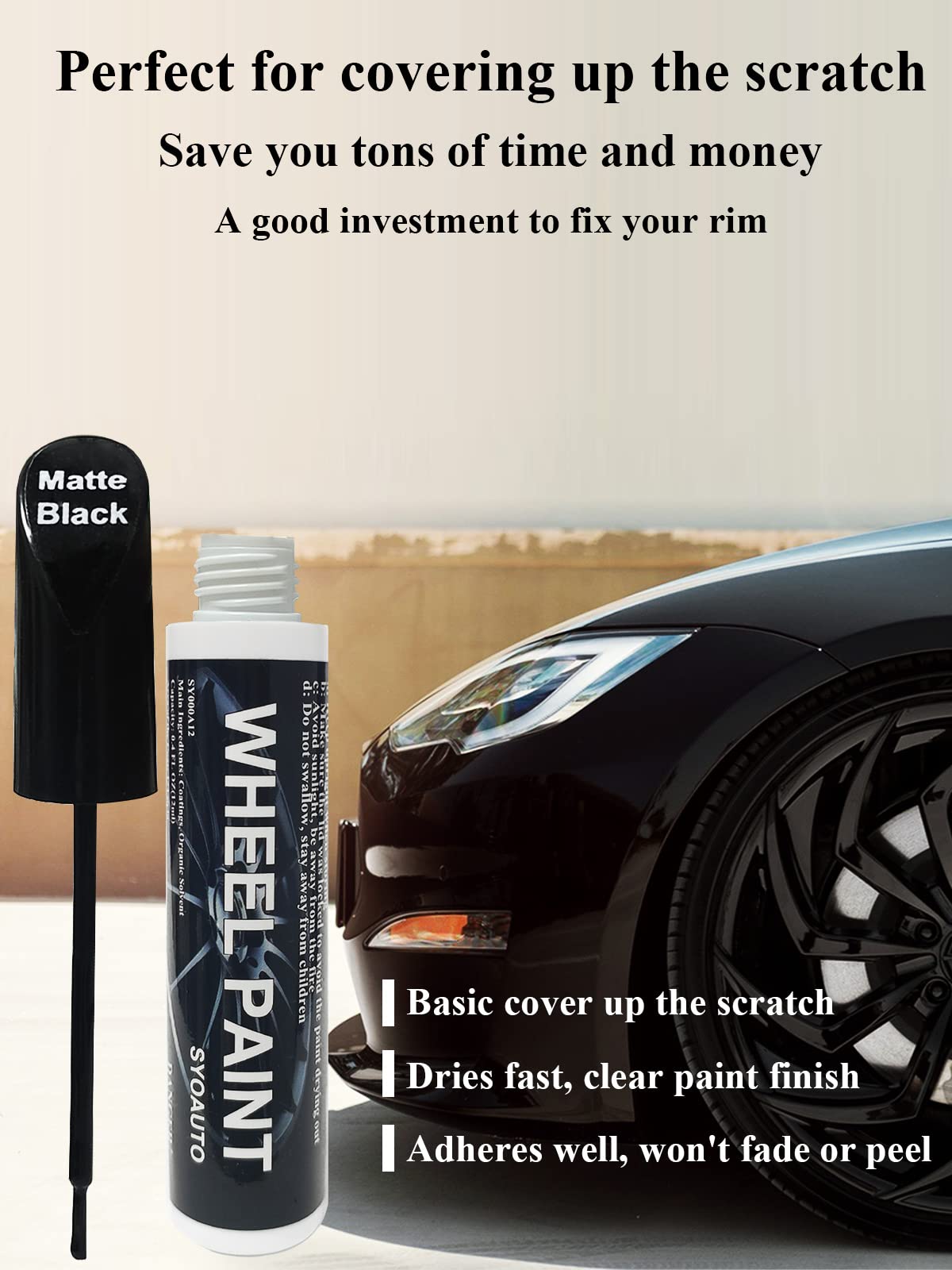 Matte Black Rim Touch Up Paint Wheel Scratch Repair Pen for Car Wheel Rims