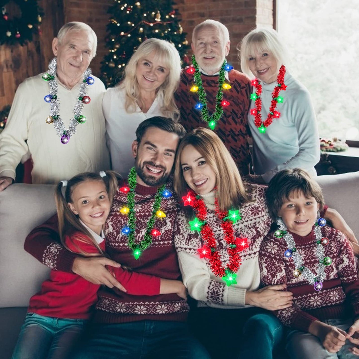 Set of 3 Christmas Necklaces, Tinsel, Garland, Stars & Lights, Party Favors