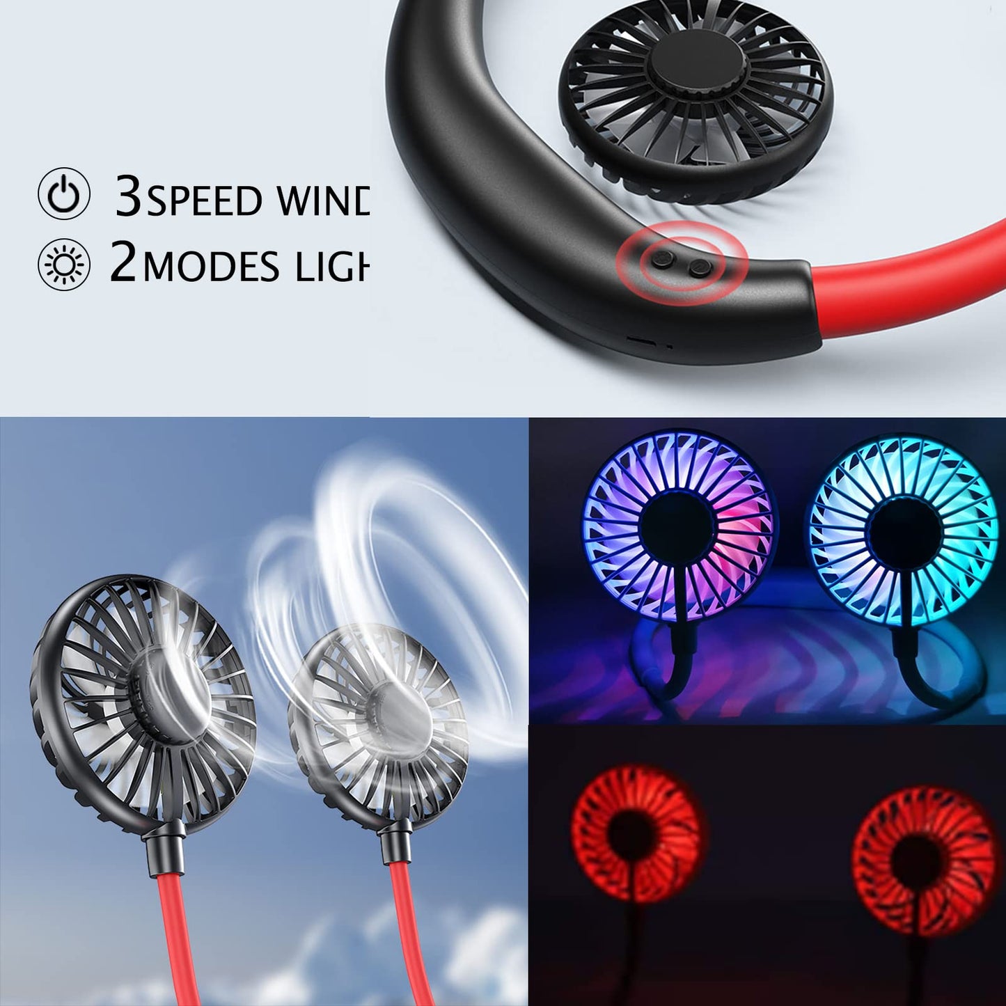 Neck Fan, USB Rechargeable Battery Personal Portable Fan Hands Free 10 Hours NEW