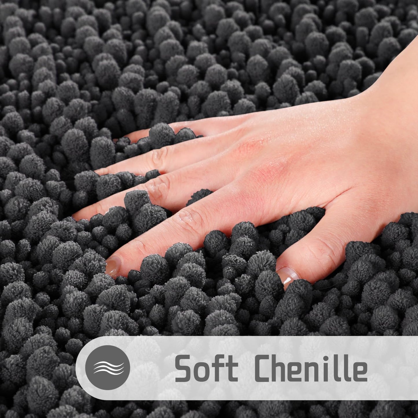 Luxury Chenille Bath Mat, 55"x24", Soft Shaggy and Comfortable, Dark Gray