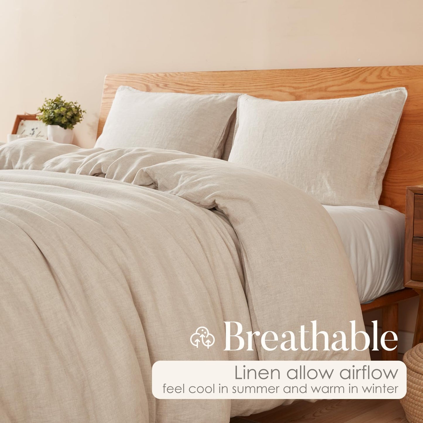 DAPU 100% Linen Duvet Cover Set 3PCs, Pure Natural French Flax Linen King Size