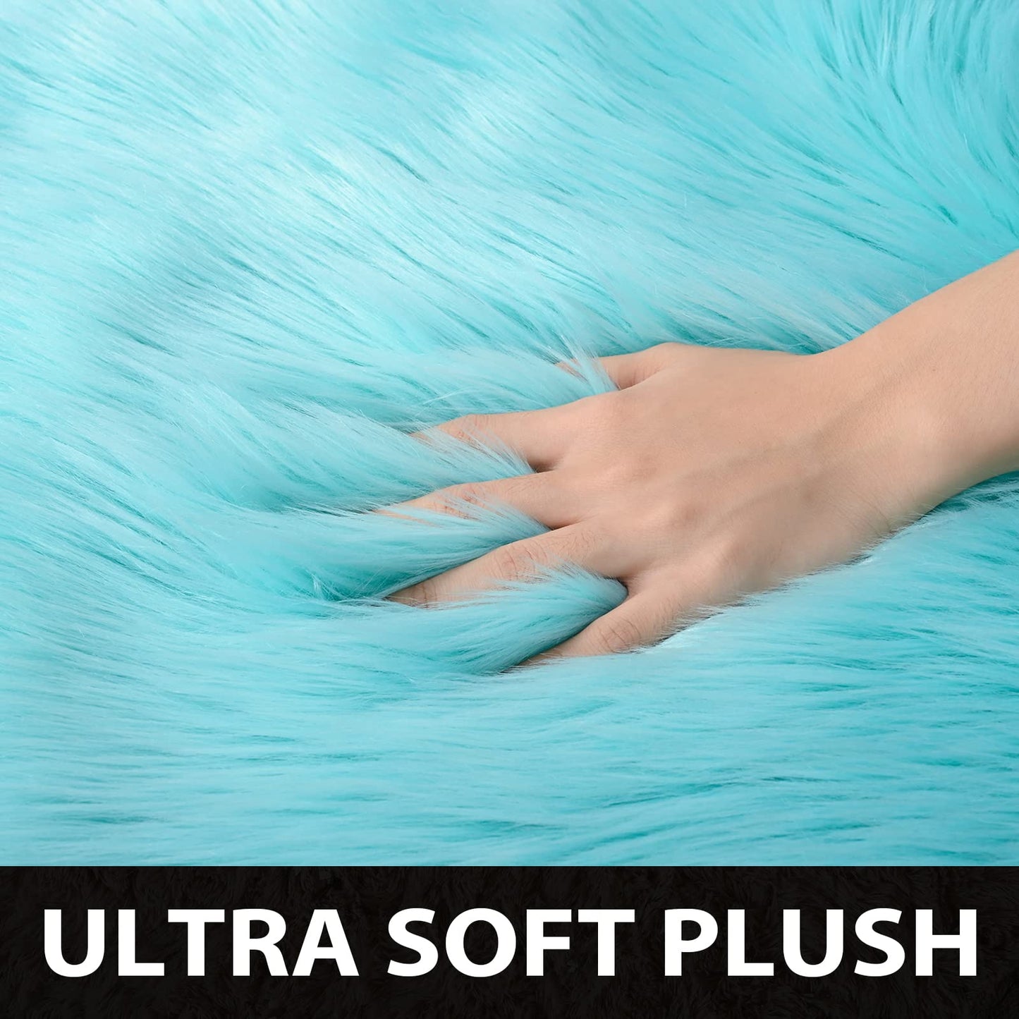 Ultra Soft Rug Faux Sheepskin Fur Area Rug, Fluffy Shag Rug 3x5 Feet - Teal Blue