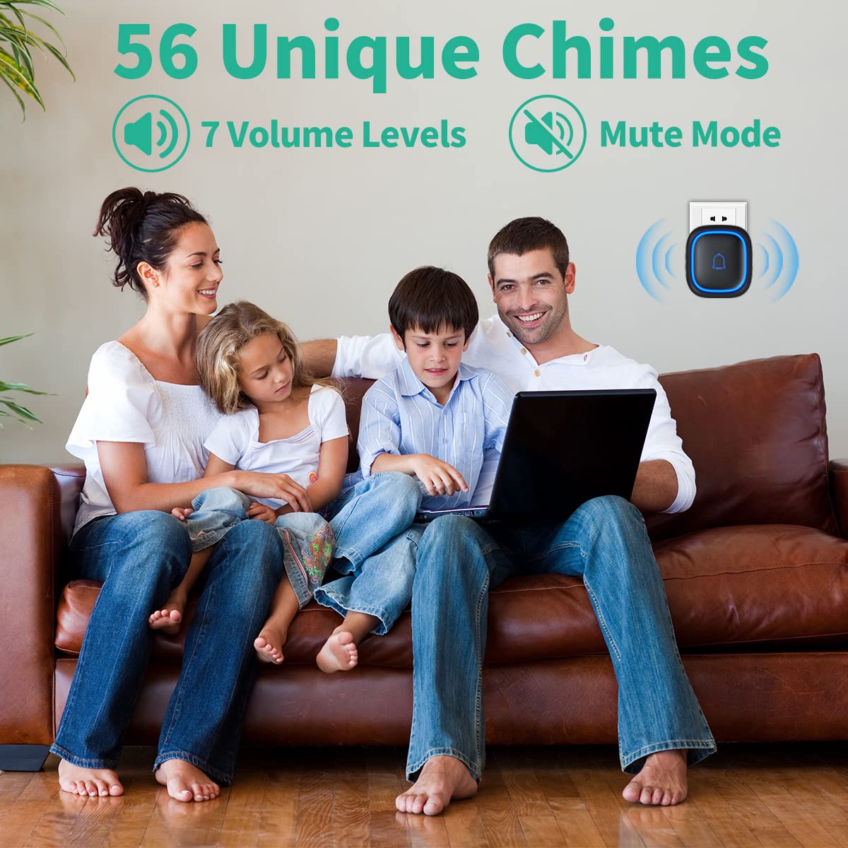 Doorbell Wireless IP66 Waterproof 115dB with 56 Chimes 1000ft Range 7 Levels Vol