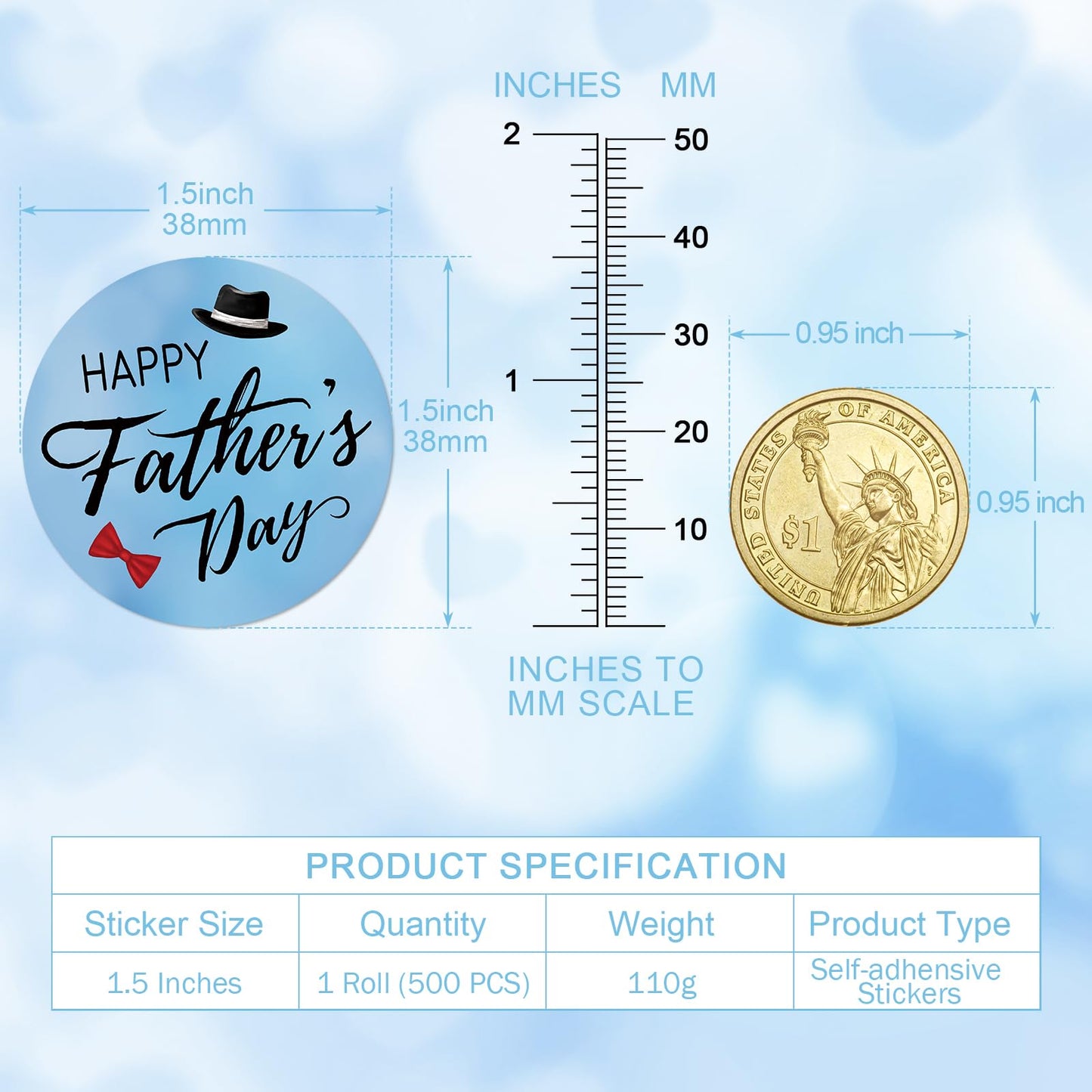 Happy Father's Day Label Stickers Roll, 500 PCS Father's Day Gift Tag, 1.5 inch