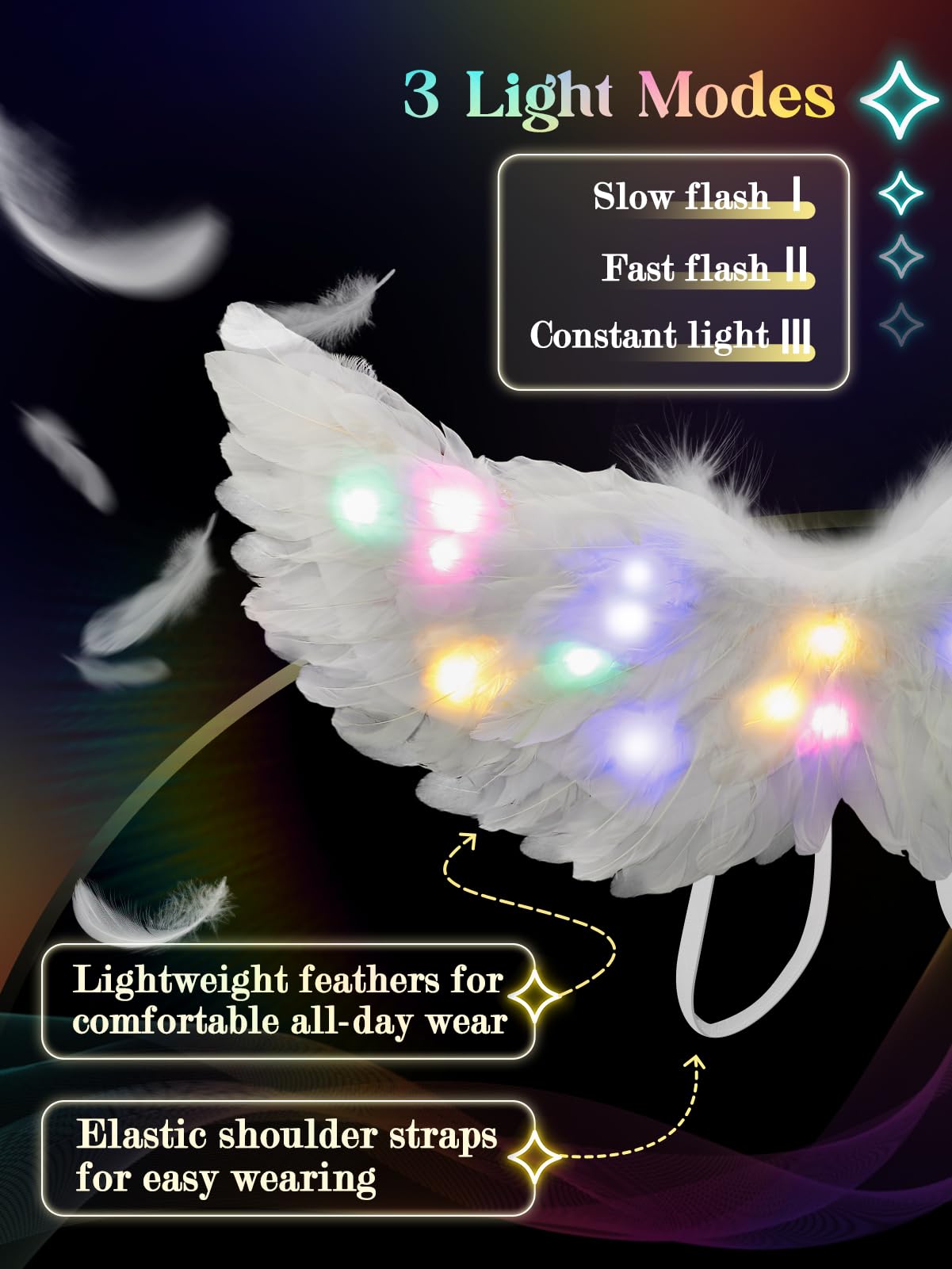 Halloween LED Angel Wings and Halo, Light Up Angel Halo White Fairy Cupid Wings