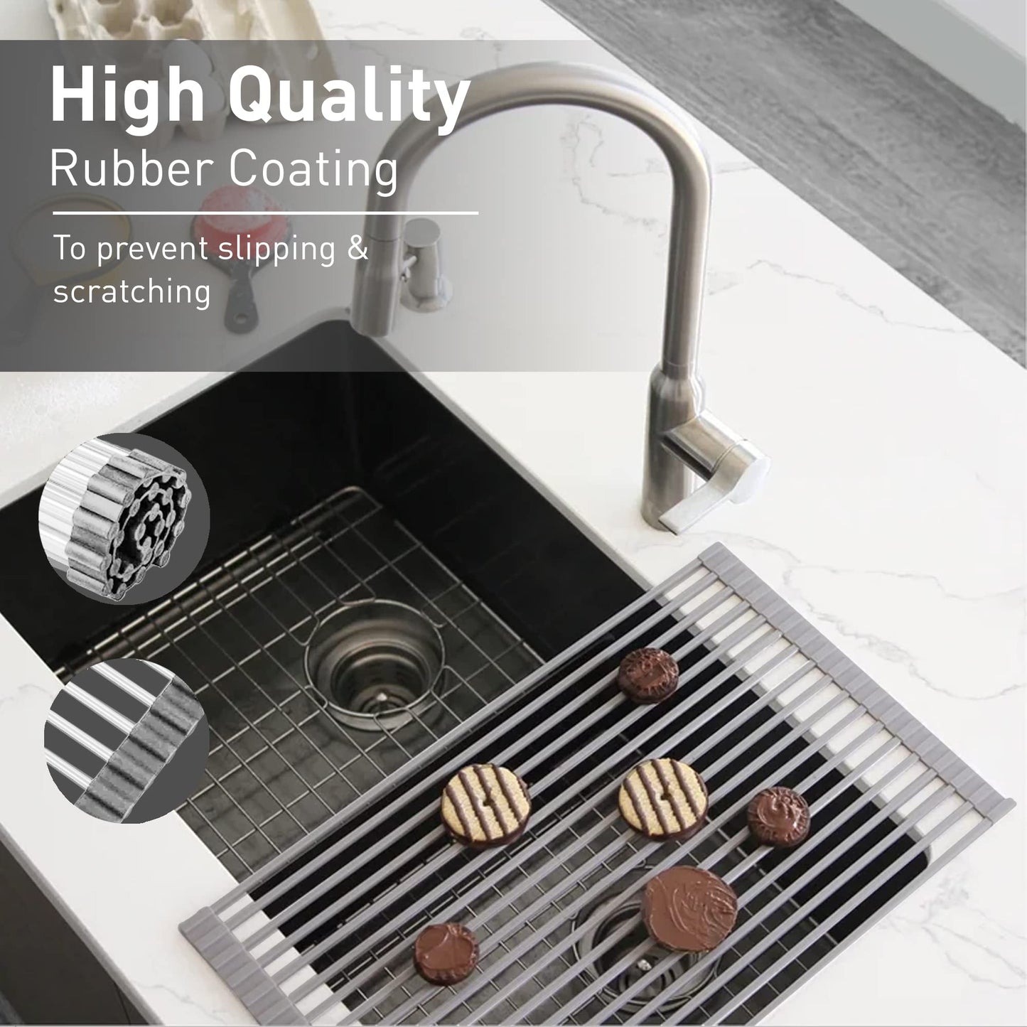 Bellemain Over The Sink Dish Drying Rack - Silicone Dish Drying Mat Gray, Medium